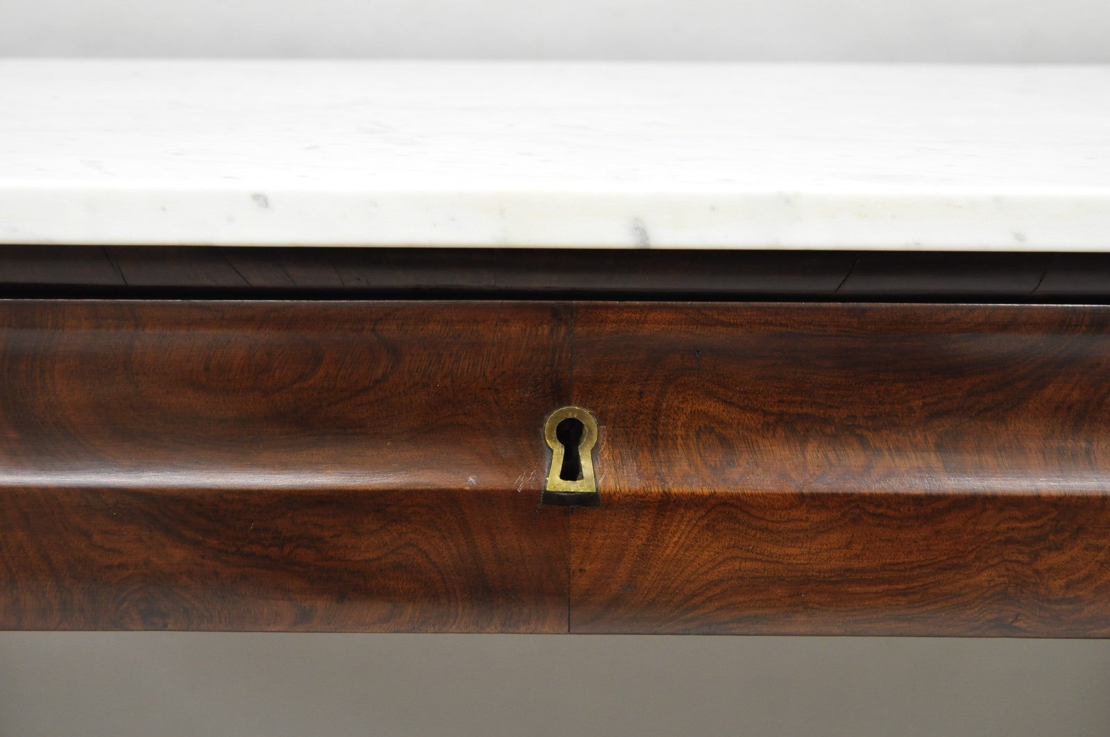 Antique French Empire Mahogany White Marble Top Console Hall Table w/ Drawer