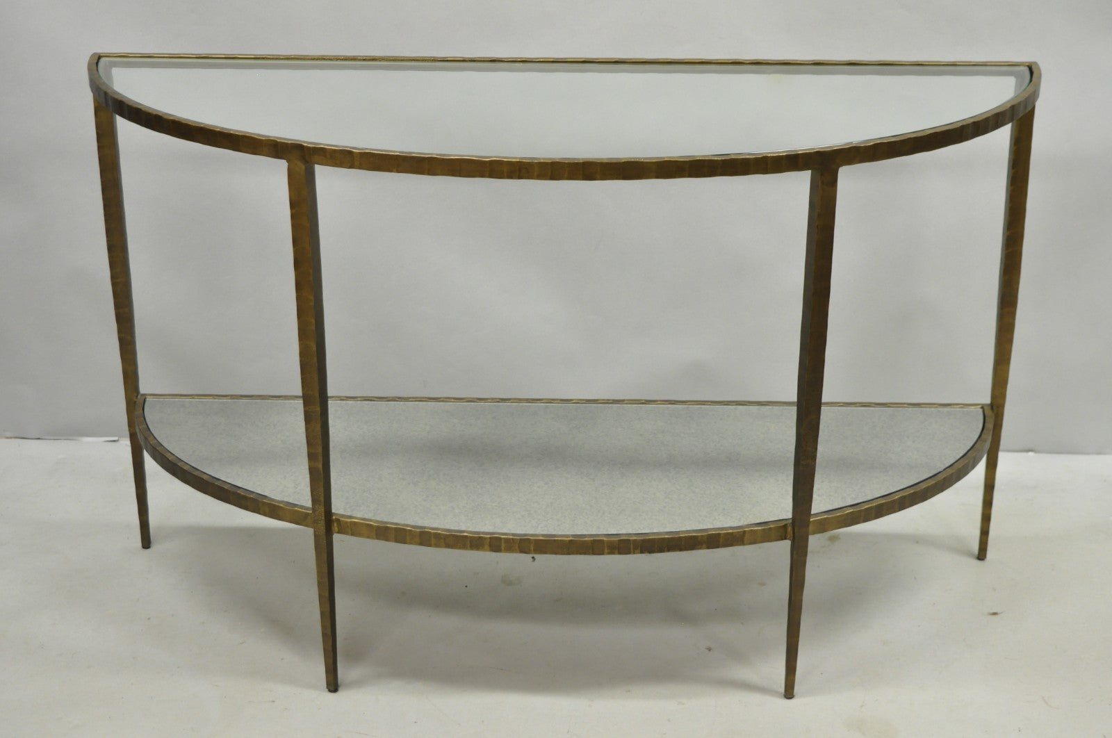 Crate & Barrel Clairemont Demilune Art Deco Wrought Iron & Glass Console Table