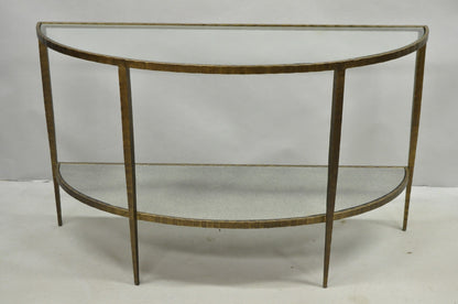 Crate & Barrel Clairemont Demilune Art Deco Wrought Iron & Glass Console Table