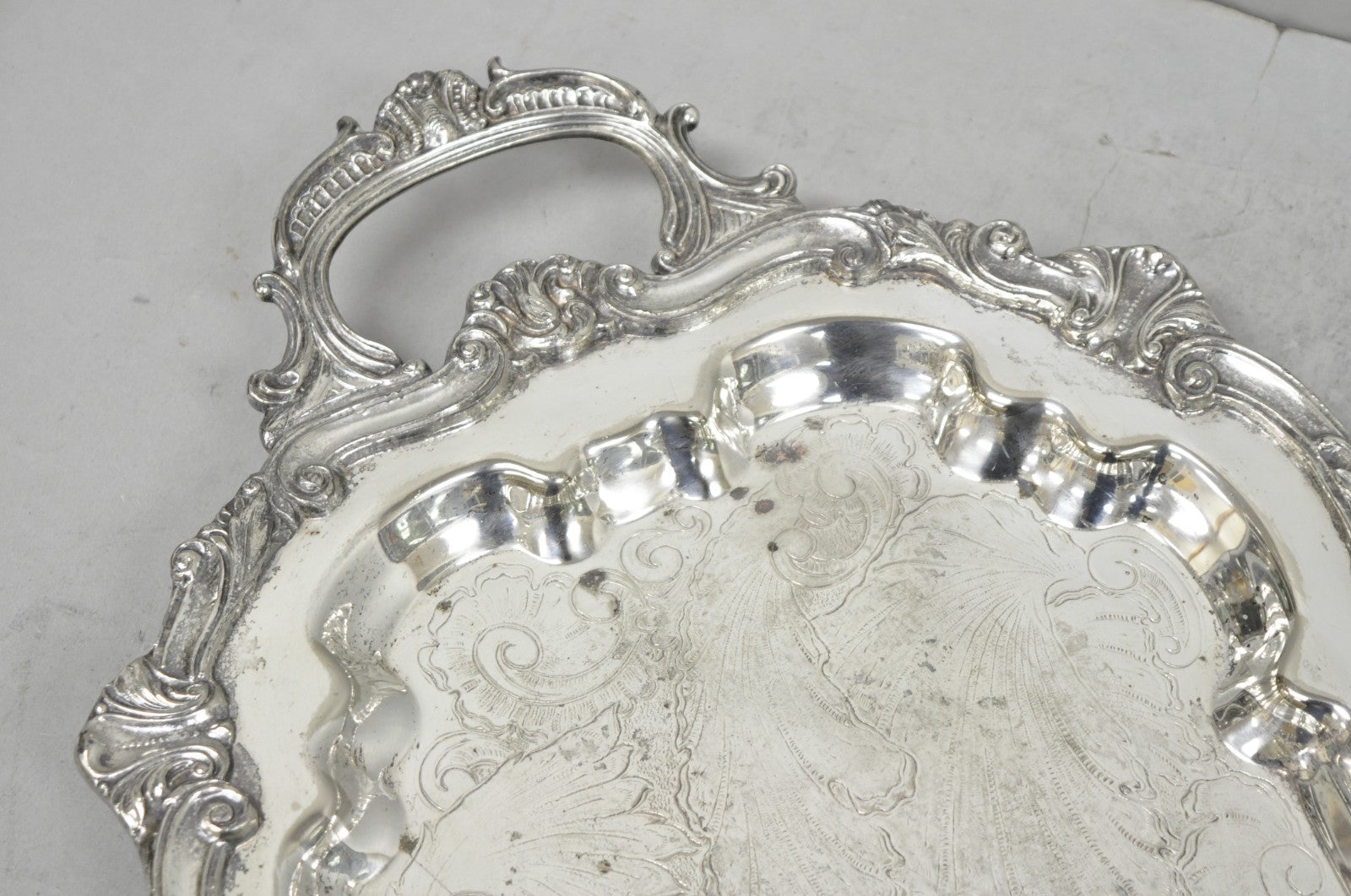 Vintage Sheffield Baroque Silver Plated Long Narrow Serving Platter Bar Tray