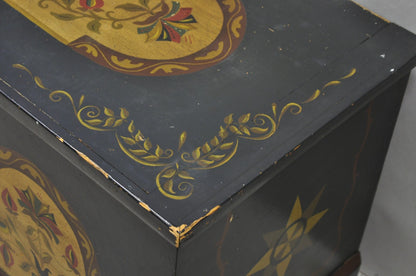 Antique Pennsylvania Dutch Colonial Blue Hand Painted Blanket Chest Trunk
