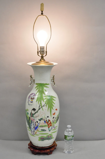 Vintage Chinese Export Large White Porcelain Figural Jardiniere Table Lamp