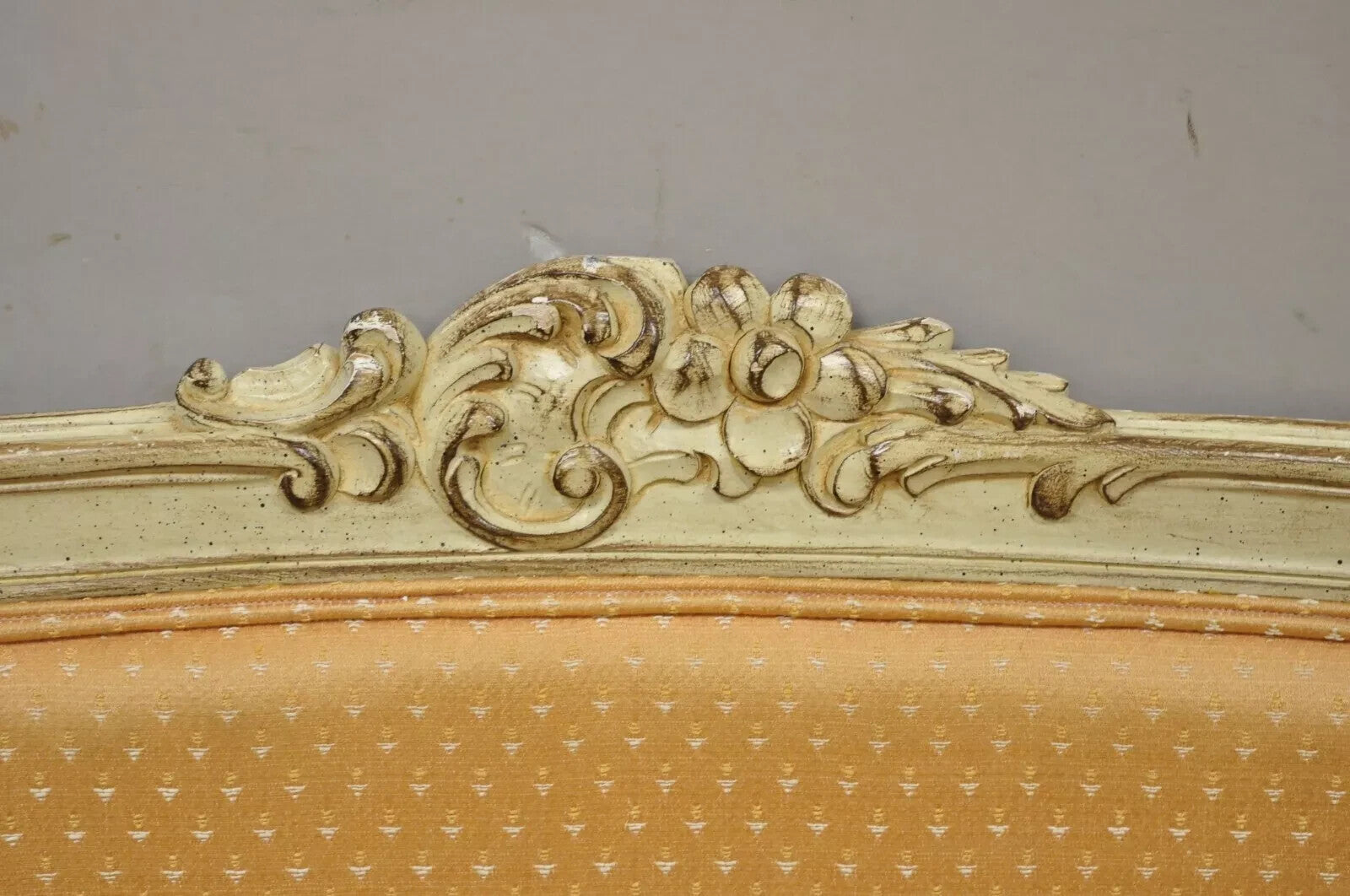Vintage French Louis XV Victorian Style Small Cream Painted Settee Loveseat Sofa