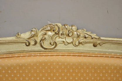 Vintage French Louis XV Victorian Style Small Cream Painted Settee Loveseat Sofa