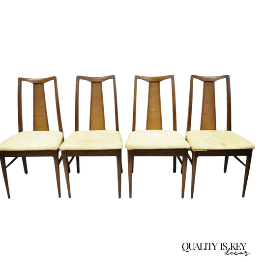 Vintage Mid Century Modern Walnut Cane Back Dining Room Side Chairs - Set of 4