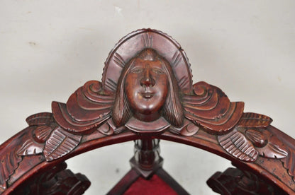 Reproduction Italian Renaissance Style Mahogany Corner Side Chair w/ Carved Face