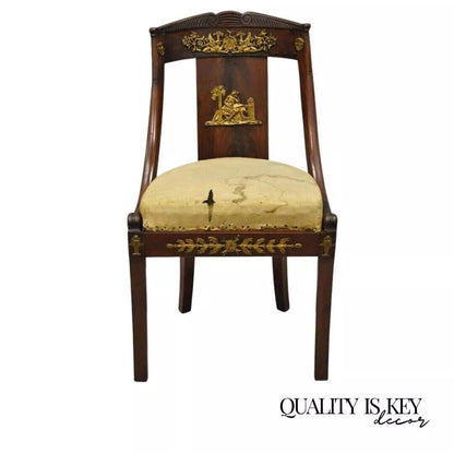 Antique 19th C. French Empire Regency Mahogany Side Chair with Bronze Ormolu