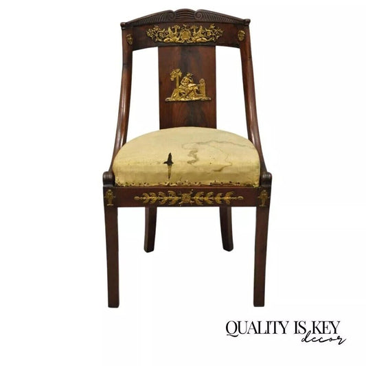 Antique 19th C. French Empire Regency Mahogany Side Chair with Bronze Ormolu