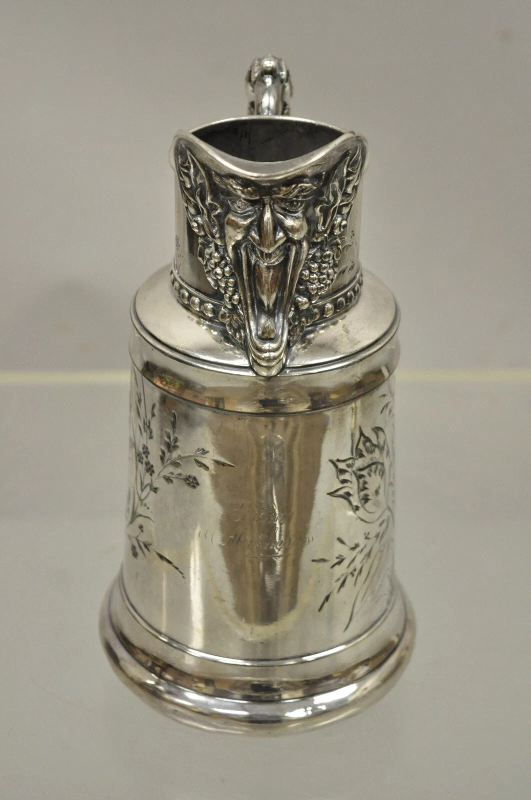 Antique James W. Tufts Renaissance "Bacchus" Silver Plated Water Wine Pitcher