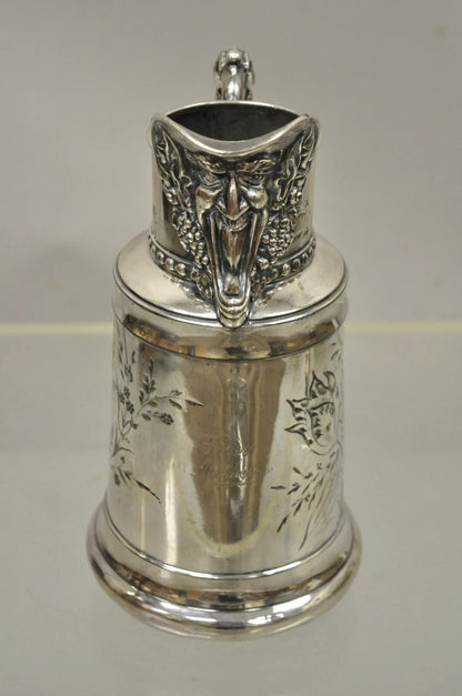 Antique James W. Tufts Renaissance "Bacchus" Silver Plated Water Wine Pitcher