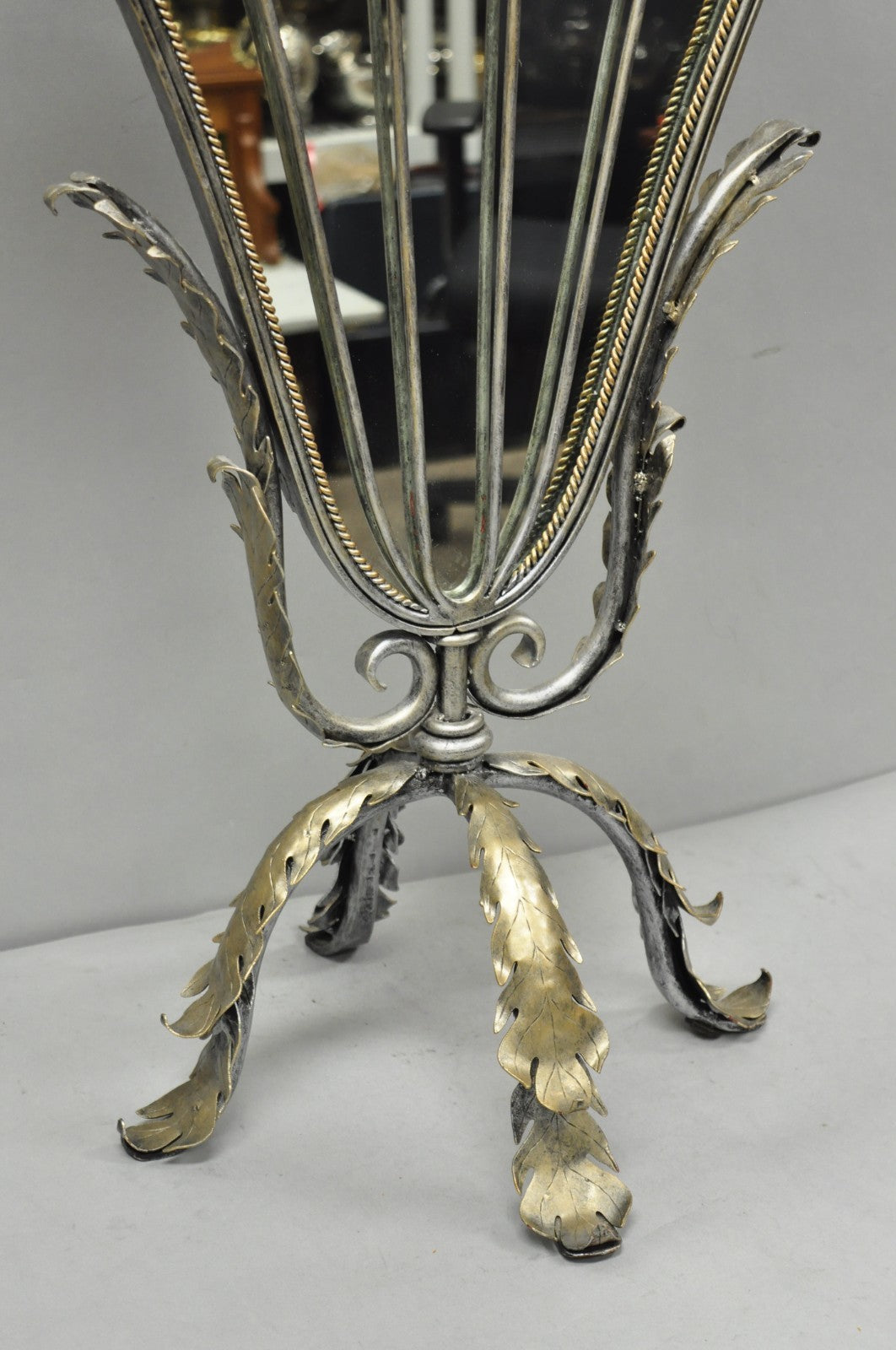 Contemporary Mediterranean Style Silver Gilt Iron Metal Mirror Fireplace Screen