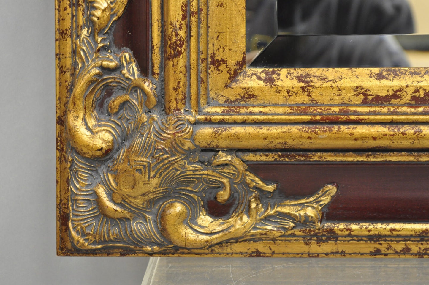 Decorator Repro 21x18 French Baroque Style Deep Red Gold Gesso Wall Mirror