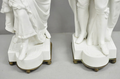 Victorian White Parian Porcelain Figural Bisque Man and Woman Table Lamps, Pair