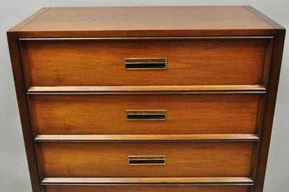 Vintage Drexel Mid Century Modern Walnut 5 Drawer Tall Chest Dresser Highboy
