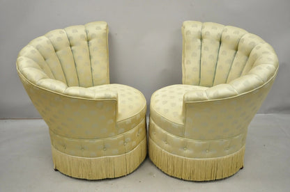 Antique French Art Deco Hollywood Regency Channel Back Club Lounge Chairs - Pair
