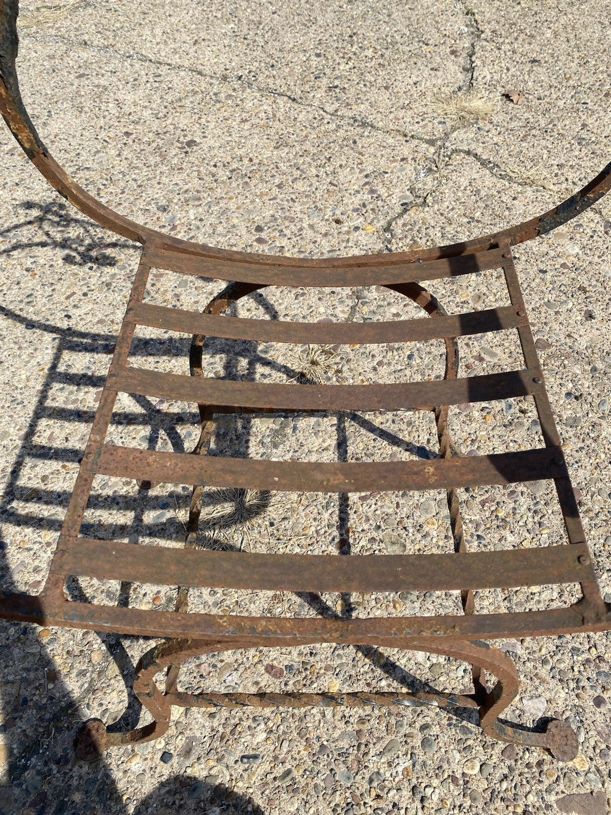Antique Spanish Renaissance Wrought Iron Curule Savonarola Throne Arm Chair
