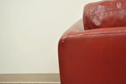 Vintage Mid Century Modern Red Leather Cube Club Lounge Chair on Rolling Casters