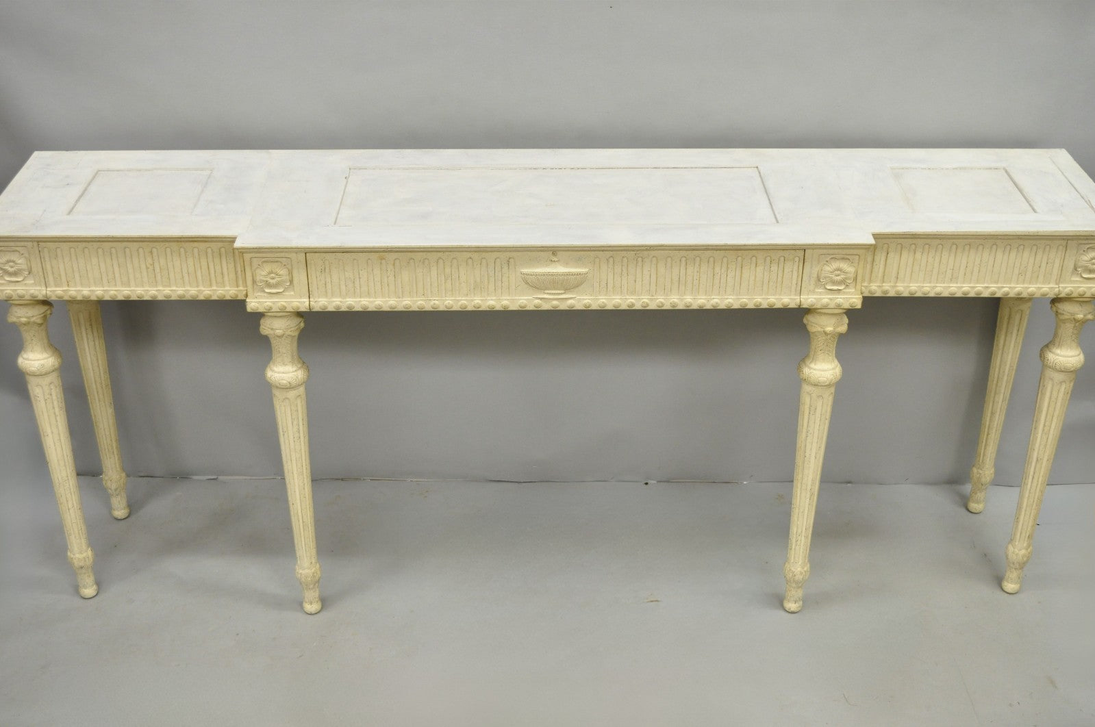 Vintage Maslow Freen English Adam Style White 3 Drawer Sideboard Console Table