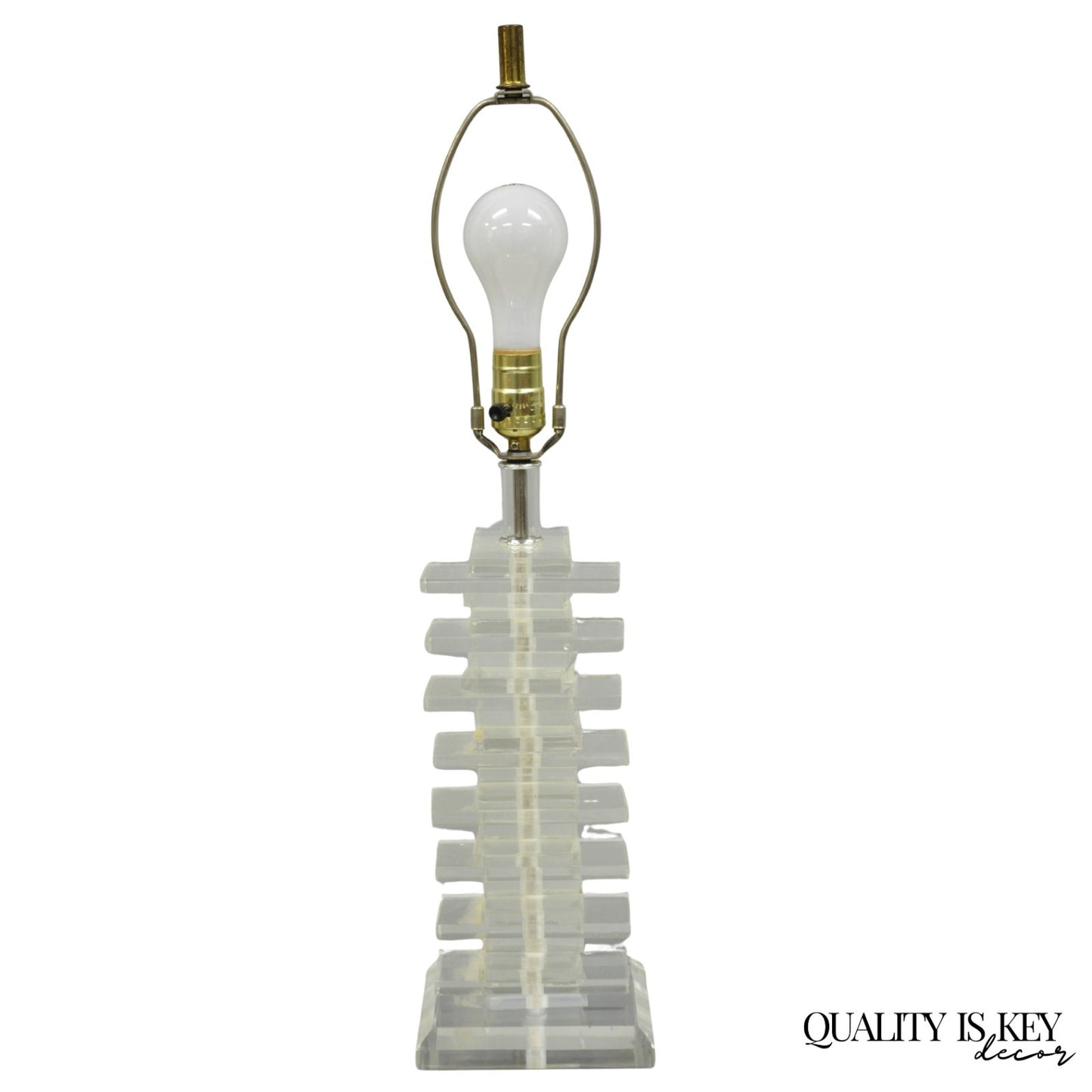 Vintage Mid Century Modern Lucite Acrylic Stacked Skyscraper Table Lamp