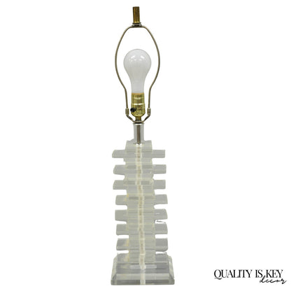 Vintage Mid Century Modern Lucite Acrylic Stacked Skyscraper Table Lamp
