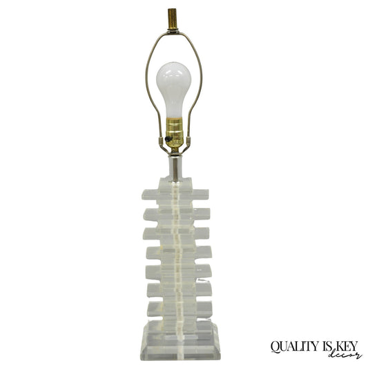Vintage Mid Century Modern Lucite Acrylic Stacked Skyscraper Table Lamp