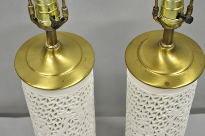 Chinoiserie White Blanc De Chine Porcelain Cherry Blossom Table Lamp - a Pair