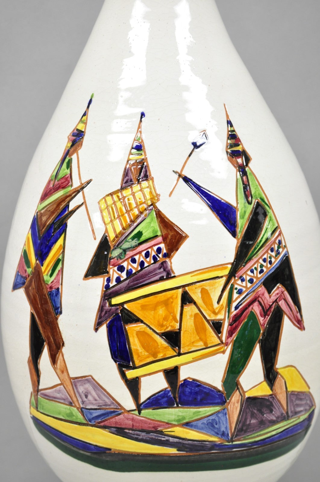 Vintage Italian Mid Century Modern Terracotta Pottery "Peru" Painted Table Lamp