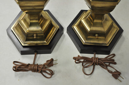 Vintage Hollywood Regency Burnished Brass Candlestick Table Lamps - a Pair