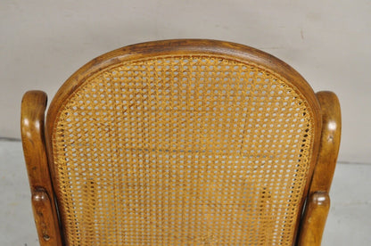 Vintage Michael Thonet Style Oak Cane Rattan Bentwood Rocking Chair Rocker
