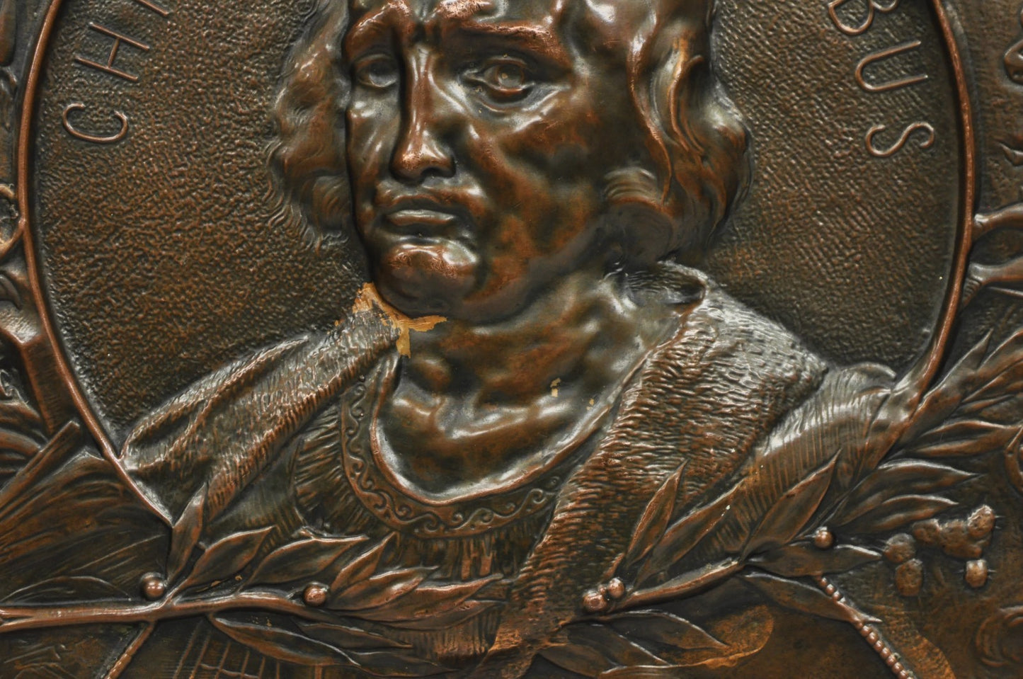 1893 World's Fair Columbian Exhibition Christopher Columbus Bronze Charge Plaque