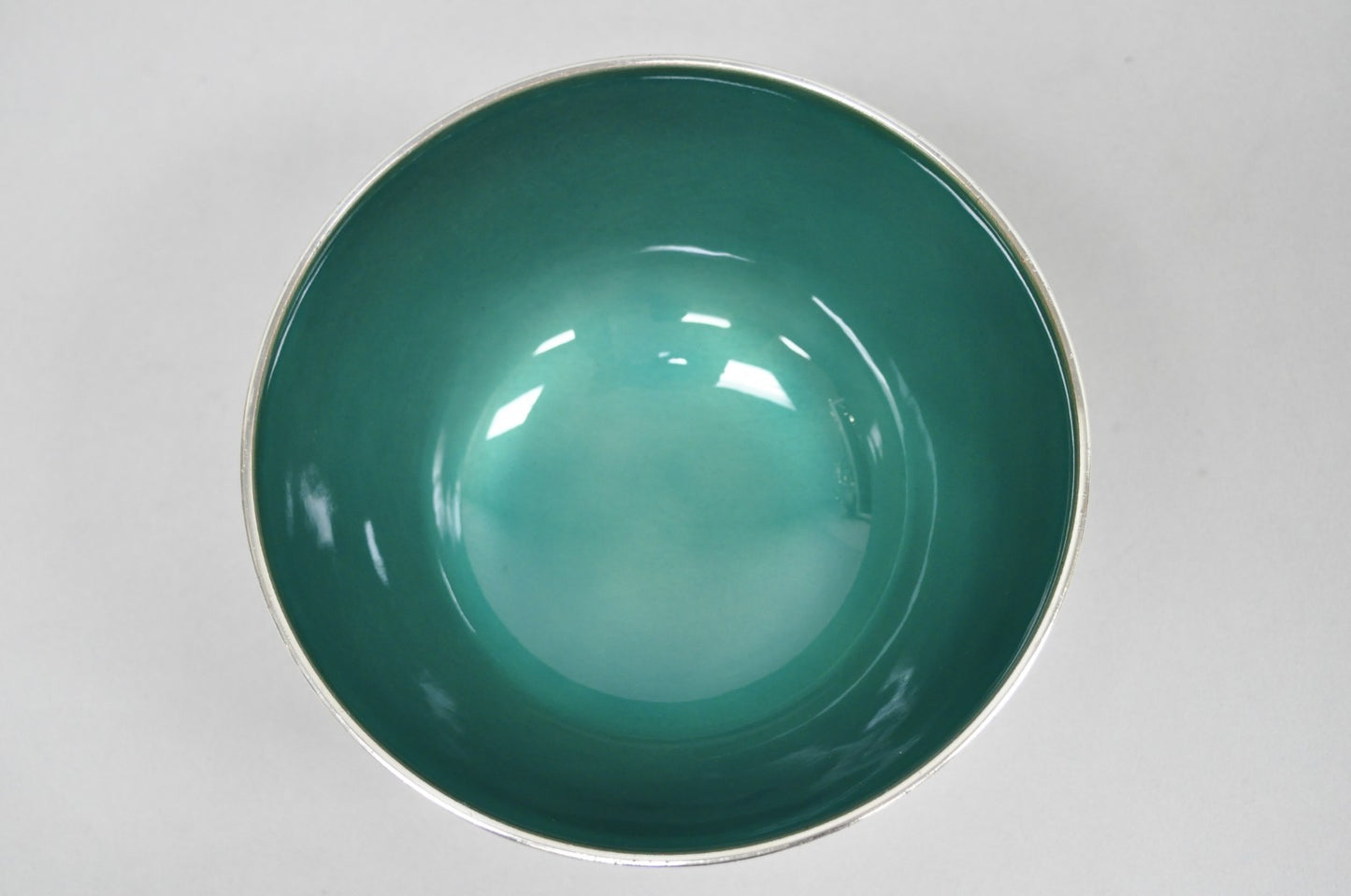 Vintage Mid Century Modern Towle 5003 Green Enamel Silver Plated 7" Footed Bowl