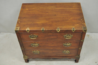 Henredon Pan Asian Chinoiserie Brass Butterfly 3 Drawer Campaign Chest Commode