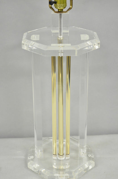 Vintage Mid Century Modern Clear Lucite & Brass Sculptural Modernist Table Lamp