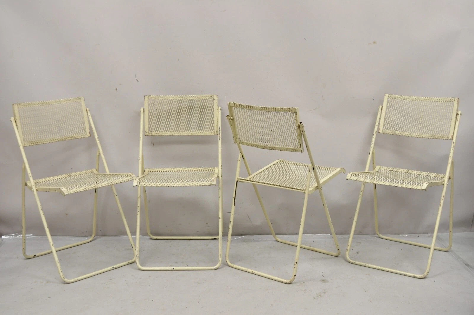 Vintage Mid Century Modern Wrought Iron Folding Card Game Table Set - 5 Pcs