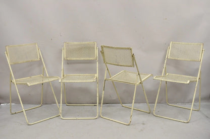 Vintage Mid Century Modern Wrought Iron Folding Card Game Table Set - 5 Pcs