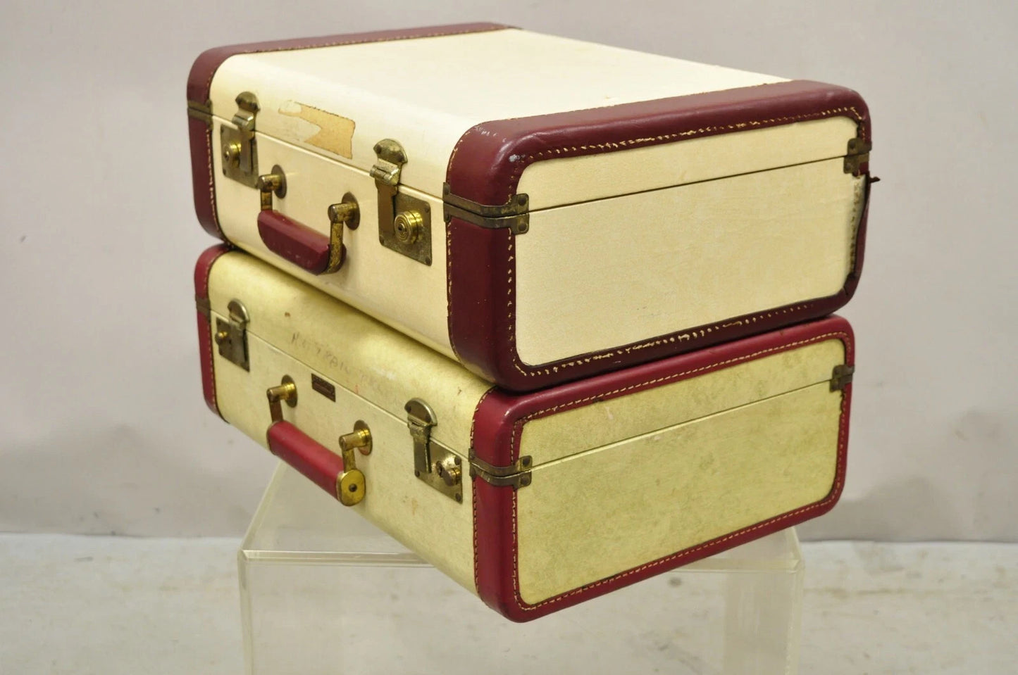 Vintage Horton & Hubbard Art Deco Cari-Lite Hard Luggage Travel Suitcase - Pair