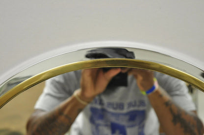 Italian Modernist Maison Jansen Style Steel Brass Chrome Arch 48" Wall Mirror