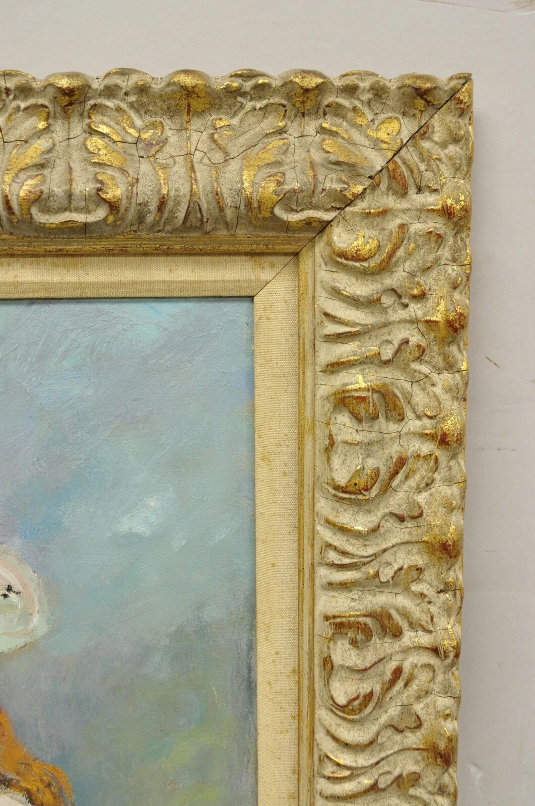 Zaza Meuli (b. 1892) Oil on Canvas Impressionist Painting Girl in Hat Orange Bow