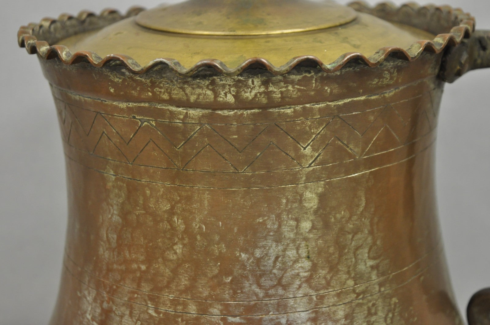 Antique Anglo Indian Moroccan Hammered Copper Pitcher w Handle Table Lamp