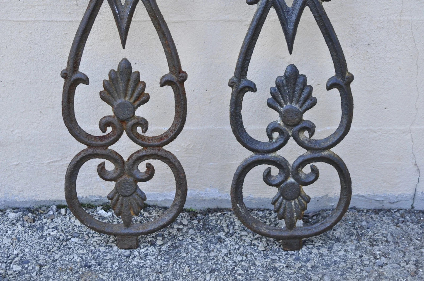 Antique Victorian Cast Iron Gate Supports Architectural Elements - a Pair