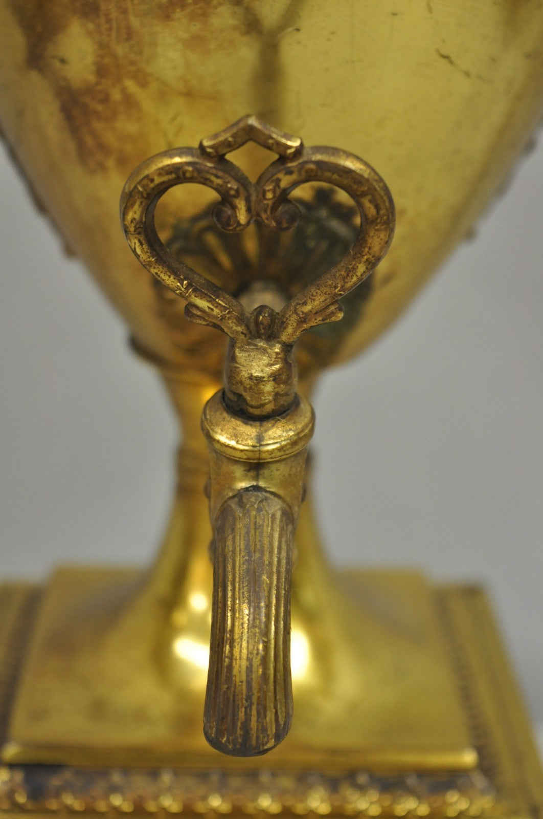 Antique French Empire Neoclassical Patinated Brass Large Samovar Urn Table Lamp