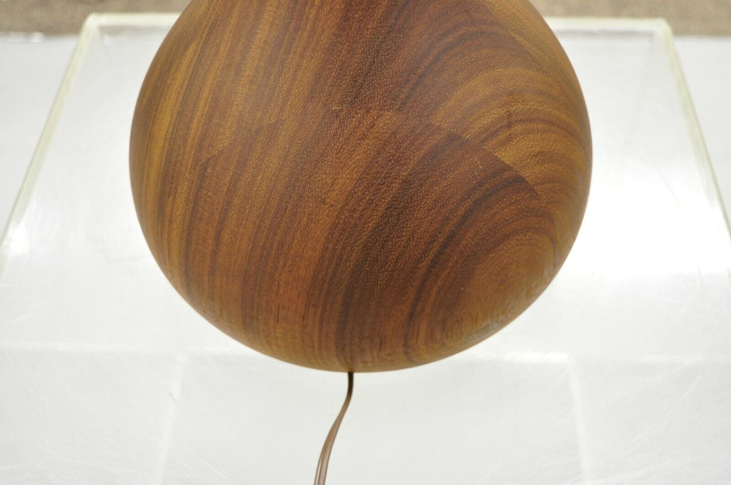 Mid Century Danish Modern Staved Teak Wood Bulbous Sculpted Table Lamp