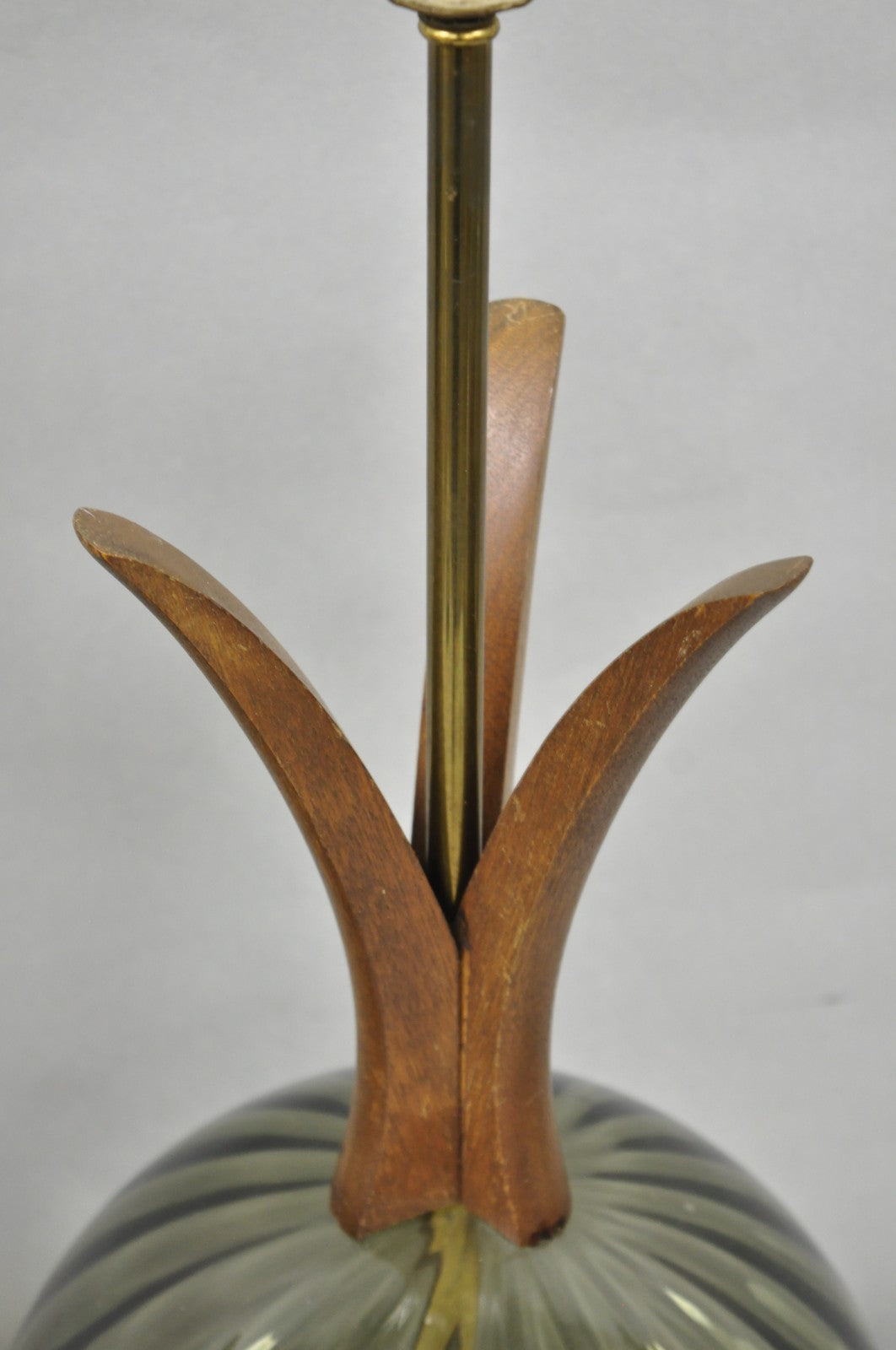 Vintage Mid Century Modern Ribbed Smoked Glass Orb Pineapple Table Lamps - Pair