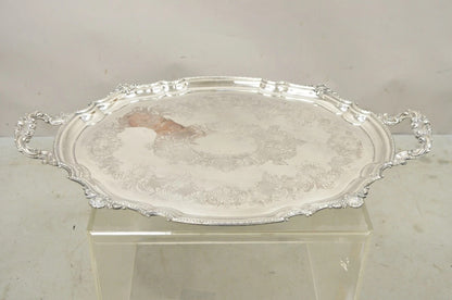Antique English Victorian Silver Plated Ornate Oval Serving Platter Bar Tray