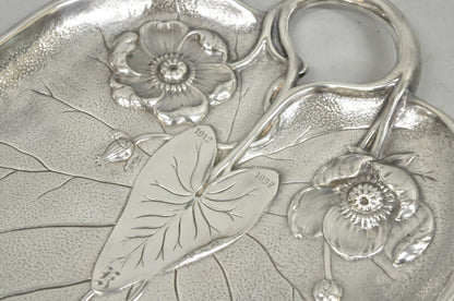 Antique Reed & Barton Art Nouveau Deco Lily Pad Leaf 20" Trinket Dish Bar Tray