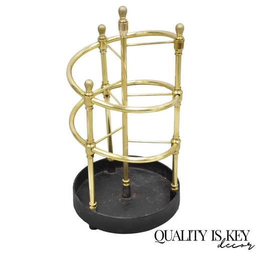 Sarreid LTD Victorian Style Polished Brass Cast Iron Spiral Umbrella Cane Stand