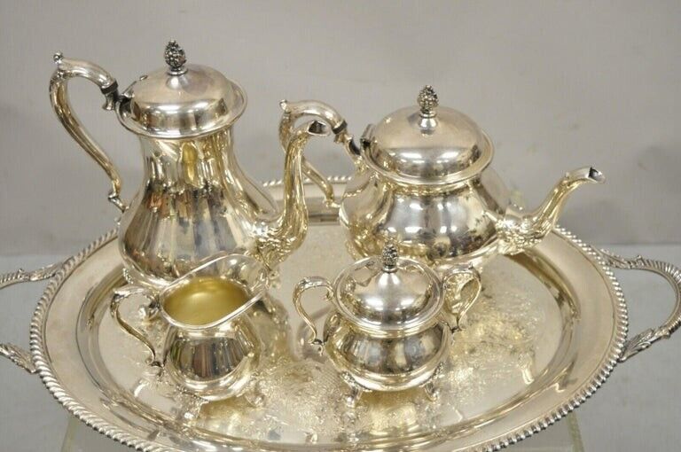 Wilcox International Silver Co Silver Plated Tea Set w/ Serving Tray - 5 pc Set