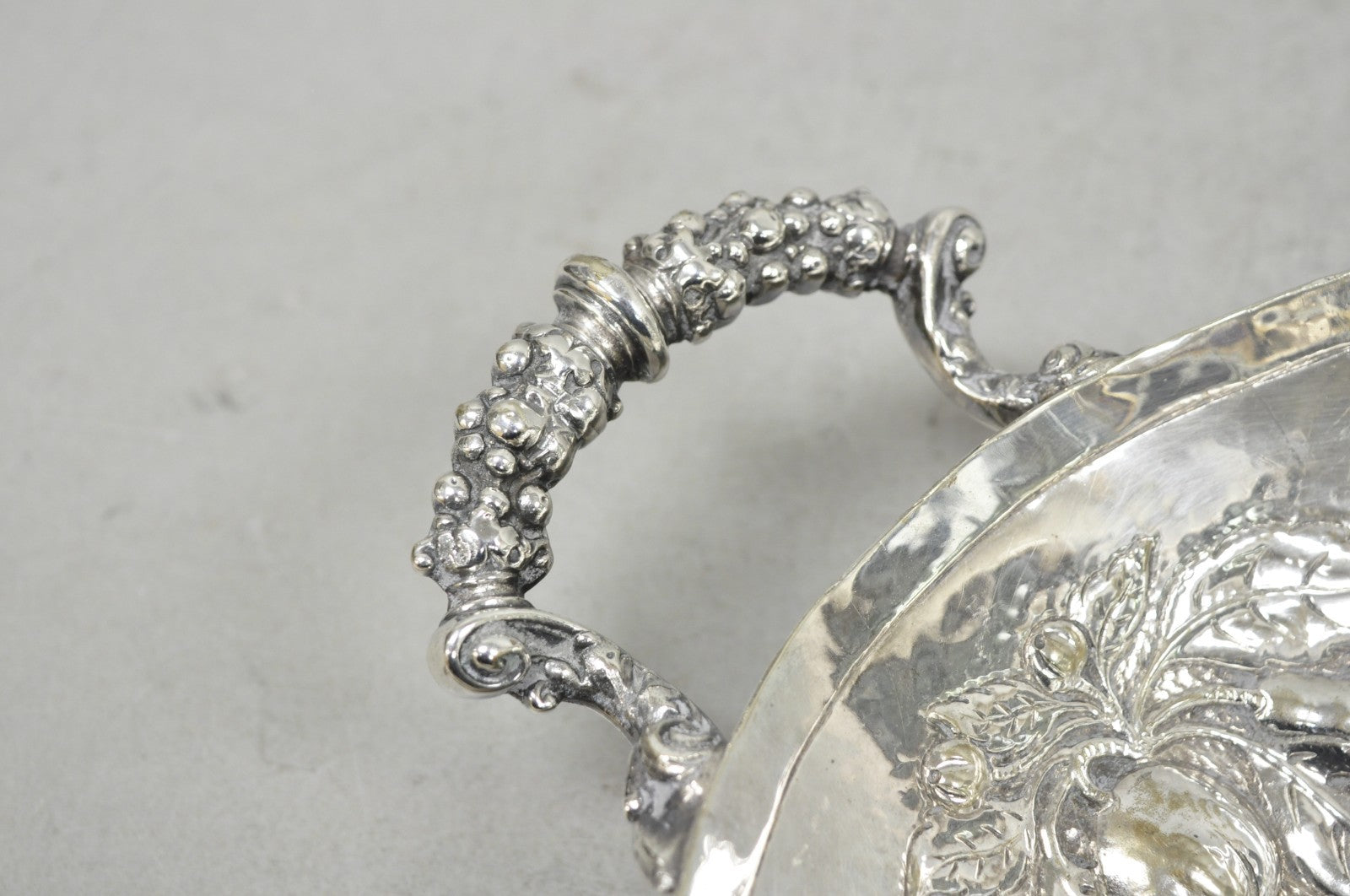 Antique Victorian Silver Plated Fruit Harvest Repousse Centerpiece Fruit Bowl