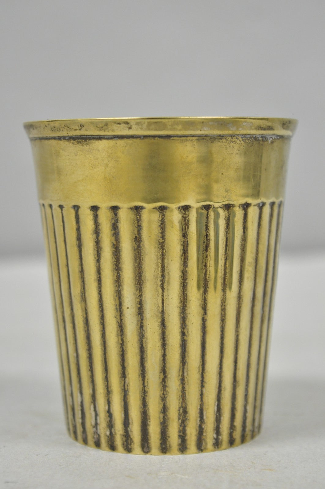 Vintage Anglo Indian Brass Bronze Ribbed Lassi Tumbler Cup with Patina