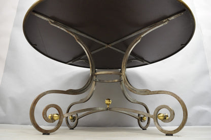 Vintage French Pastry Scrolling Steel and Bronze Neoclassical Round Dining Table